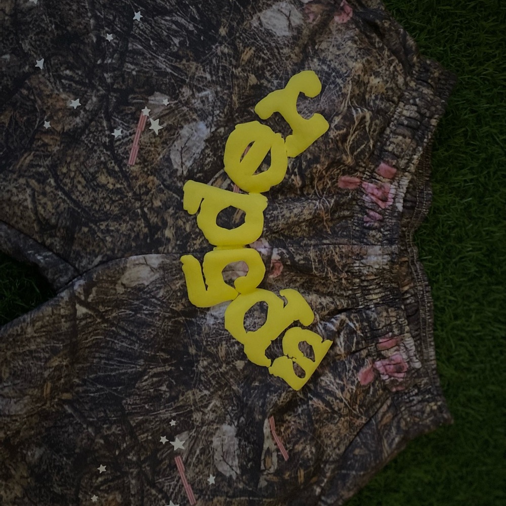 Camouflage Joggers with Yellow Graphic